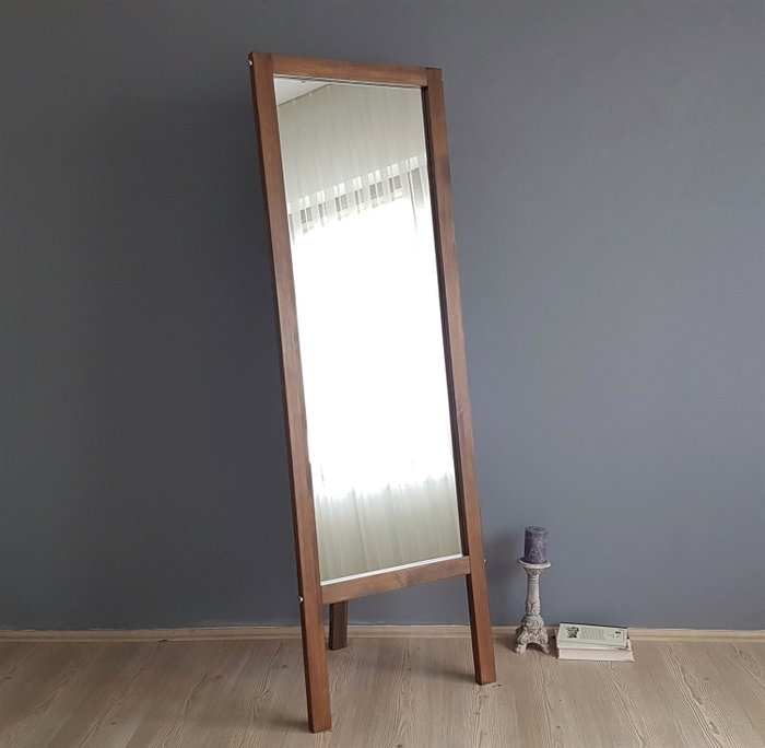 Hanah Home A43 Espejo Cheval de Madera Maciza de Pino, Nogal, 55x170 cm